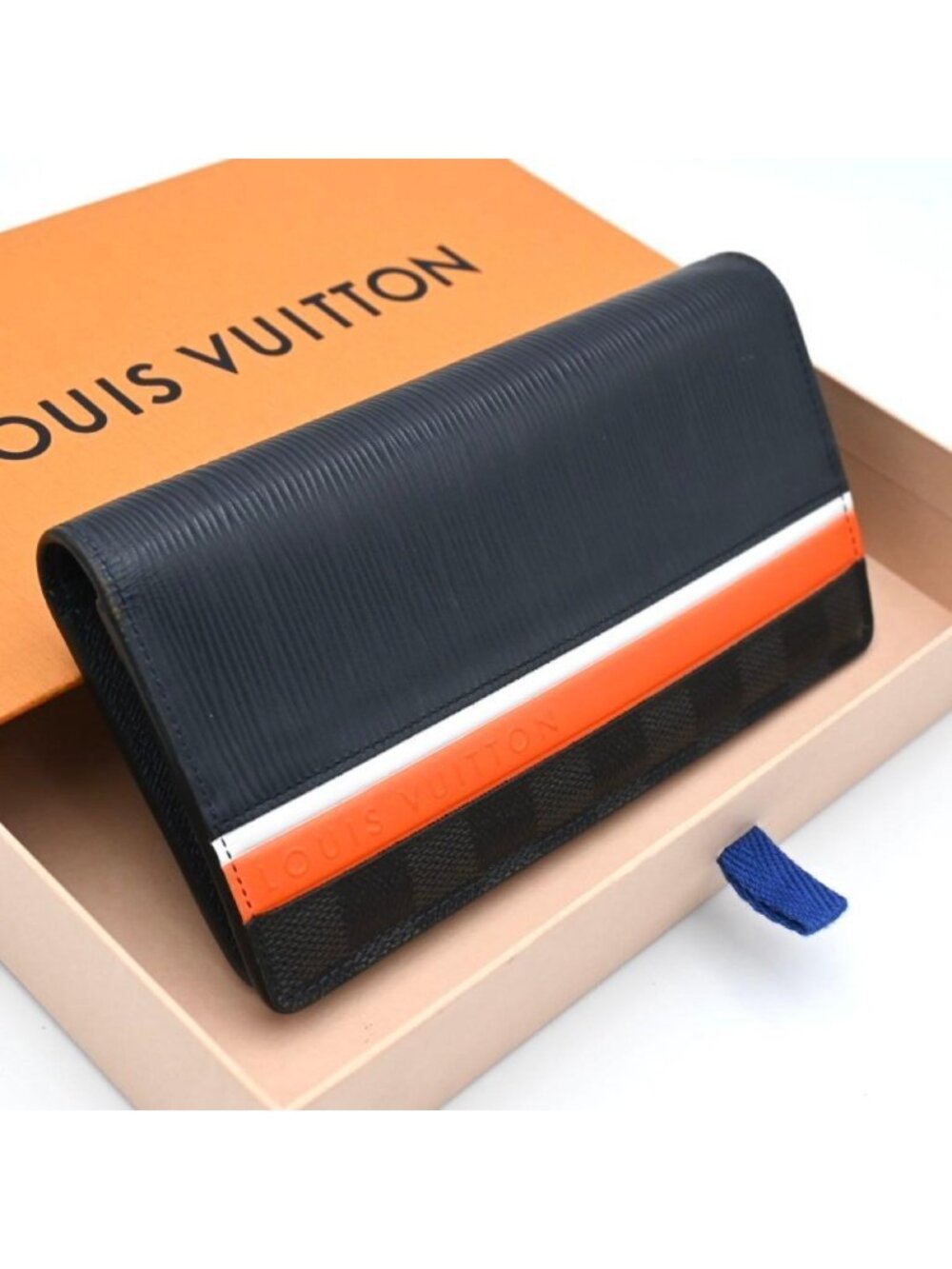 Louis Vuitton Epi Damier Portefeuille Brazza Wallet Navy